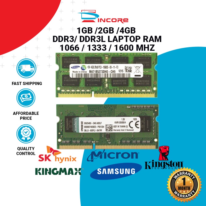 ผสมยี ่ ห ้ อ Ram 2GB 4GB 8GB DDR3 DDR3L 1066 1333 1600 MHz โน ้ ตบุ ๊ คแล ็ ปท ็ อป SODIMM PC3-10600 PC3-12800 PC3-8500 Kingston