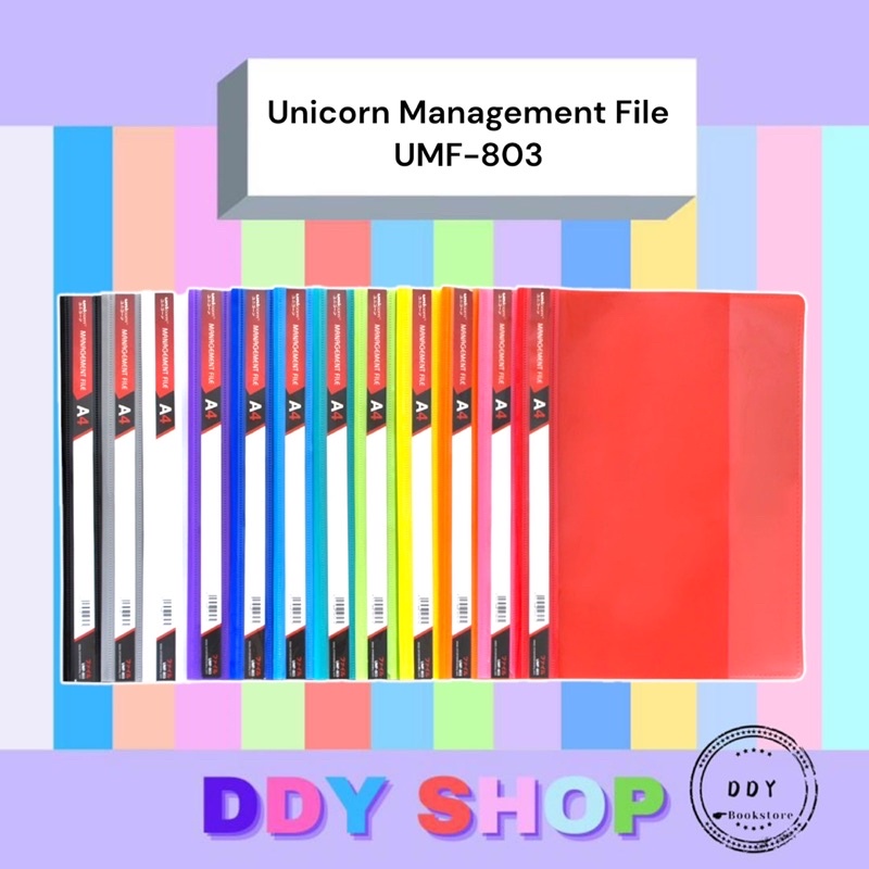 แฟ้มการจัดการ Unicorn A4 พร้อมตัวยึดกระดาษเอกสารจัดระเบียบโฟลเดอร์ Filing (UMF-803)