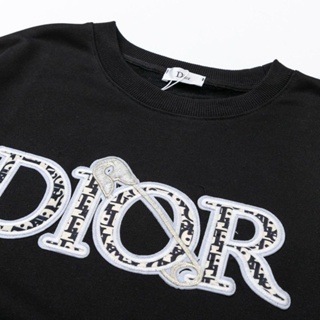 Dior เสื้อกันหนาว คอกลม ผ้าฝ้ายแท้ ทรงหลวม ขนาดใหญ่ ปักลายตัวอักษร แฟชั่นฤดูใบไม้ร่วง และฤดูหนาว สําหรับผู้ชาย และผู้หญิง