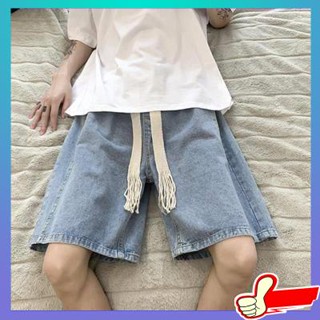 กางเกงยีนส์ผู้ชายขาสั้น กางเกงขาสั้นผู้ชาย สไตล์ฮ่องกง ins vintage webbing denim shorts mens summer thin loose casual trend versatile student five-point pants