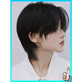 วิกผมผู้ชาย Unisex Wolf Tail Mullet Head Wig Natural Internet Celebrity Japanese Samurai Head เกาหลี หล่อ ผมสั้นตรง Full Hood