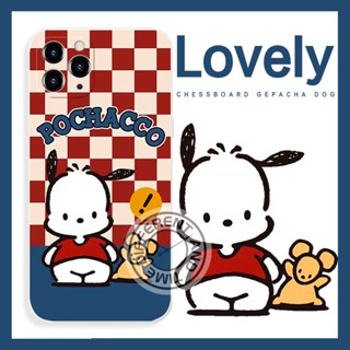 เคสโทรศัพท์มือถือนิ่ม ลายหมากรุก Sanrio Pacha Dog สําหรับ iphone11 12 13 14 promax x xs xr i7 i8