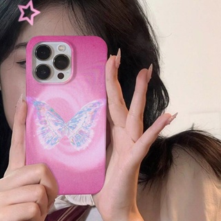 เคสโทรศัพท์มือถือแบบแข็ง ลายผีเสื้อ สีแดงกุหลาบ สําหรับ iphone11 12 13 14 promax x xs xr i7 i8