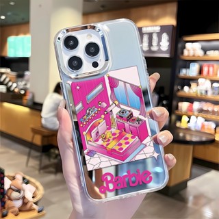 เคสโทรศัพท์มือถือ กรอบโลหะ กระจก ลายการ์ตูนบาร์บี้น่ารัก สําหรับ iphone 14 pro max 11 12 13 8 7 Plus X XR XSMax