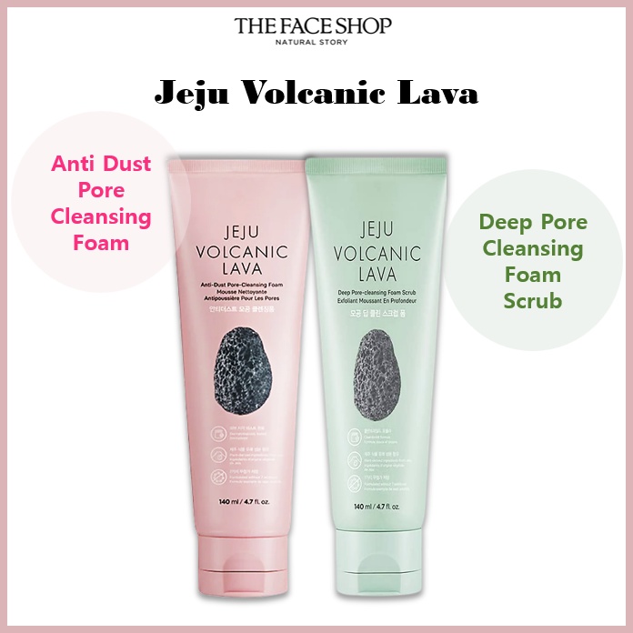 Facial Cleanser 264 บาท [THE Face SHOP] Jeju Volcanic Lava โฟมล้างหน้า ทําความสะอาดรูขุมขน ป้องกันฝุ่น 140 มล. / Deep Pore Cleansing Foam Scrub 140 มล. Beauty