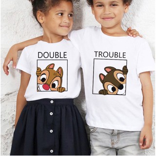 เสื้อยืด พิมพ์ลายการ์ตูนดิสนีย์ Chip and Dale เหมาะกับฤดูร้อน สําหรับเด็กผู้ชาย และเด็กผู้หญิง