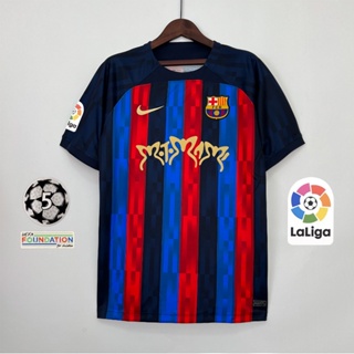 เสื้อกีฬาแขนสั้น ลายทีม Barcelona 22 23 Co-branded ไซซ์ S-4XL เพิ่มชื่อ และตัวเลขได้