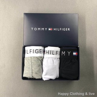 3 ชิ้น TOMMY HILFIGER ผ้าฝ้าย กางเกงบ็อกเซอร์ สี่มุม ใหม่ ผู้ชาย ชุดชั้นใน ทํากล่องของขวัญ บริสุทธิ์ /*