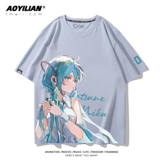 เสื้อยืดแขนสั้นลําลอง ผ้าฝ้าย ทรงหลวม ลาย Hatsune miku แฟชั่นฤดูร้อน สไตล์ญี่ปุ่น สําหรับผู้ชาย 5.26