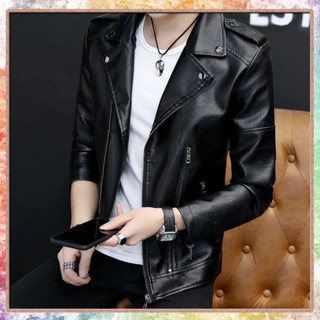 jacket leather แจ็คเก็ตหนังผู้ชายฤดูใบไม้ร่วงฤดูหนาว 2021 ใหม่วัยรุ่นน้ําขึ้นน้ําลงรถจักรยานยนต์เกาหลีกองสบาย ๆ ปกหนาแจ็คเก็ตหนัง