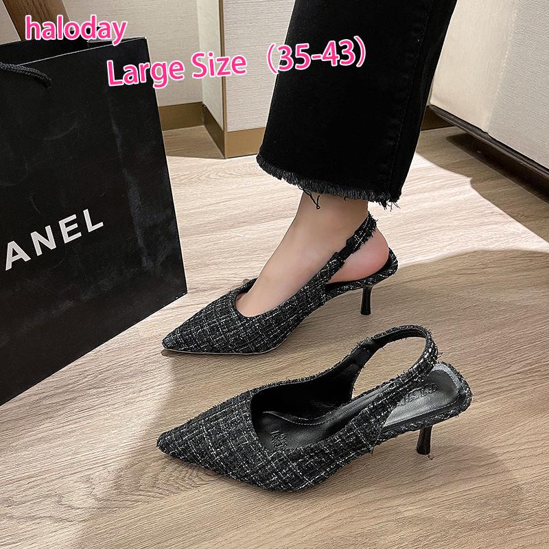35-43 ขนาดรองเท้าผู้หญิงขนาดใหญ่ Baotou รองเท้าแตะครึ่งผู้หญิง 41 French All-Match Pointed Toe Mules รองเท้าแตะรองเท้าแตะส้นกลาง