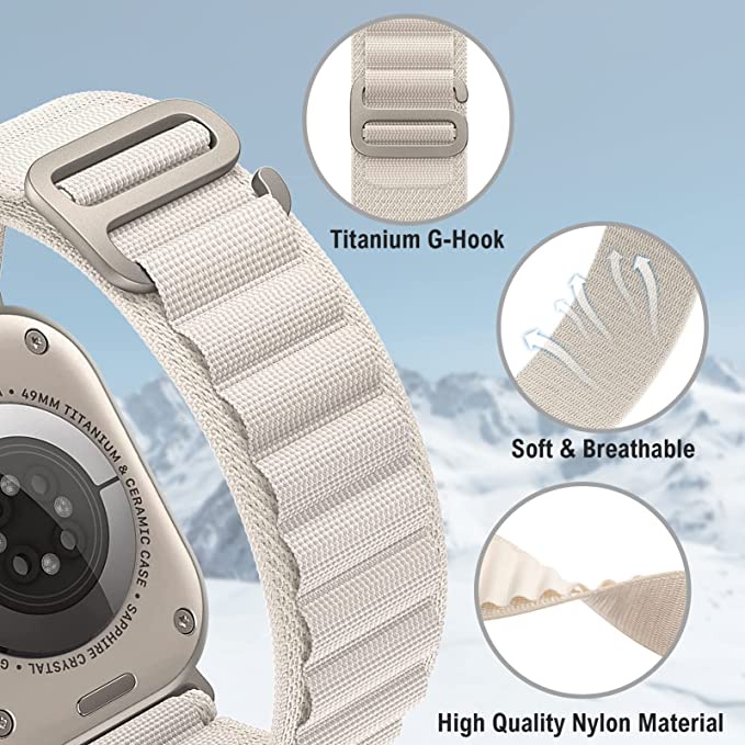 สิ่งทอทอห่วงไทเทเนียม G-Hook Sport Strap เข้ากันได้กับ Watch Series Ultra/10/9/8/7/SE/6/5/4/3/2/1