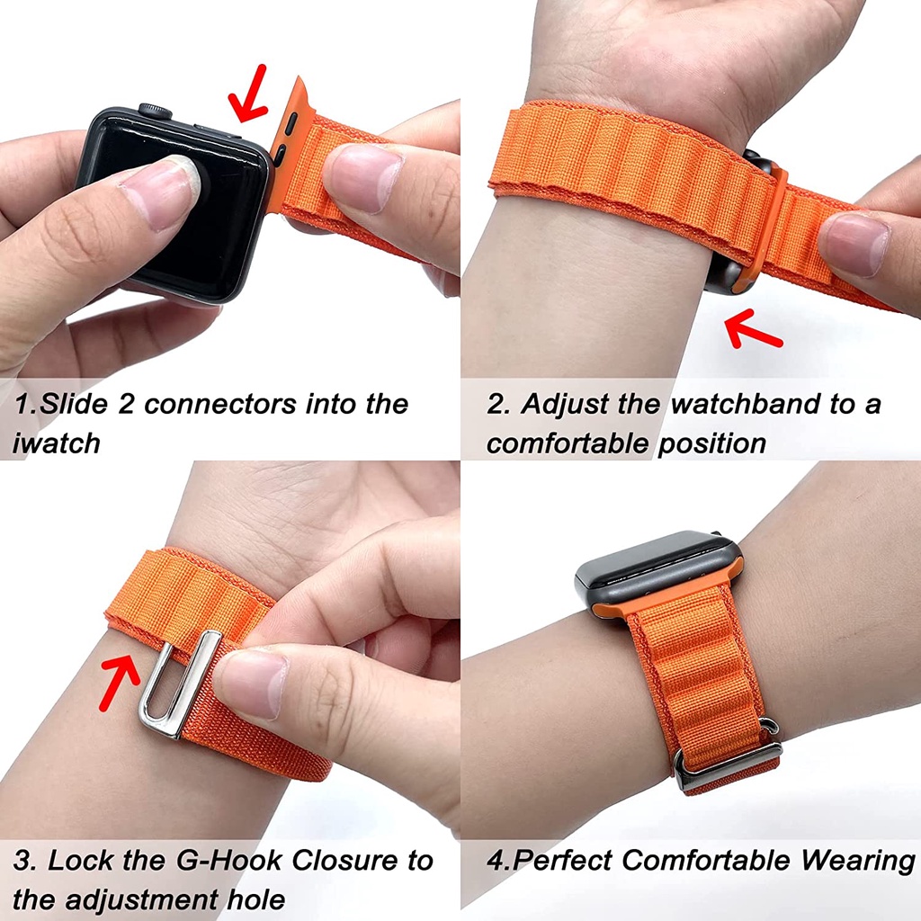 สิ่งทอทอห่วงไทเทเนียม G-Hook Sport Strap เข้ากันได้กับ Watch Series Ultra/10/9/8/7/SE/6/5/4/3/2/1