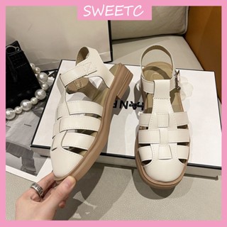 Sweetc รองเท้าแตะแพลตฟอร์ม พื้นนิ่ม กันลื่น สไตล์โรมันวินเทจ สําหรับผู้หญิง