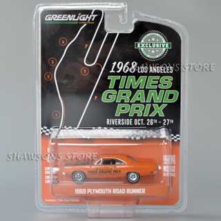 Greenlight โมเดลรถยนต์โลหะ สเกล 1:64 1969 Plymouth Road Runner Times Grand Prix Pace Car ของเล่นสําหรับเด็ก