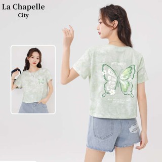 shein thailand La Chapelle มัดย้อมเสื้อยืดแบบสั้นสำหรับผู้หญิงฤดูร้อนปี2023เสื้อยืดผ้าฝ้ายแท้ดีไซน์ทันสมัยรุ่นใหม่ ins อินเทรนด์