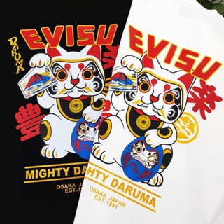 EvisU เสื้อยืดแขนสั้น ทรงหลวม พิมพ์ลายหัวแมว ขนาดใหญ่ สําหรับผู้ชาย และผู้หญิง