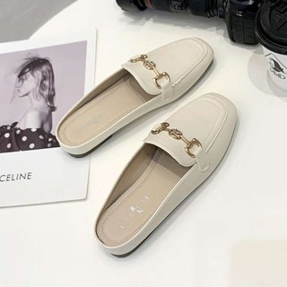 รองเท้าแตะผู้หญิง รองเท้าหัวโต Baotou half-slippers womens summer wear spring 2023 new lazy mulle square-toe flat single shoe half-support shoes