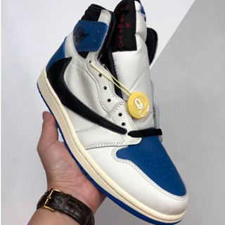 รองเท้ากีฬา รองเท้าบาสเก็ตบอล Travis Scott x Fragment x Air Jordan AJ1 High OG SP "Military Blue" DH3227-105