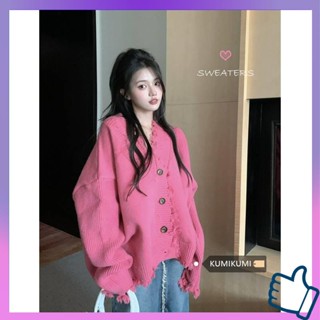 เสื้อแขนยาวไหมพรม เสื้อคลุมคาร์ดิแกน ฤดูใบไม้ร่วงและฤดูหนาวรุ่นใหม่เกาหลีหลวมและขี้เกียจสไตล์นักเรียนออกแบบความรู้สึกซอกเสื้อกันหนาวคาร์ดิแกนถักหนาแจ็คเก็ตผู้หญิง