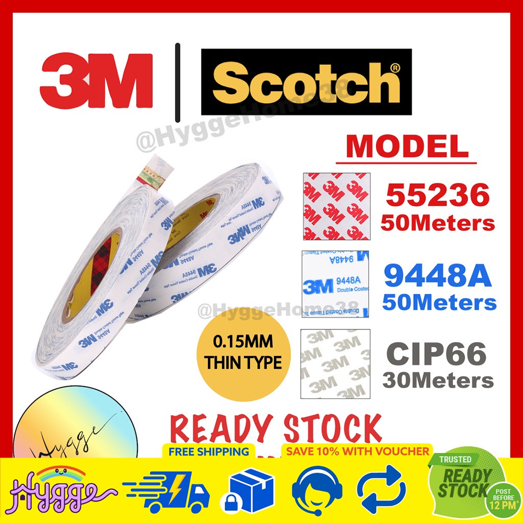 3M Thin Double Sided Tissue Tape 9448A/ 55236 Nonทอผ้า/ CIP66 PU/ 300LSE PET กาวชั้น