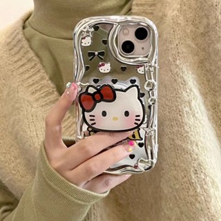 เคสโทรศัพท์มือถือนิ่ม ลายแมว kt ชุบไฟฟ้า พร้อมกระจกตั้งได้ สําหรับ iphone11 12 13 14 promax x xs xr 6s i7 i8