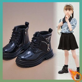 รองเท้าบูทเด็กผู้หญิง Girls Martin Boots Spring Autumn 2023 รองเท้าบูทเดี่ยวใหม่รองเท้าบูทสั้นหญิงอังกฤษแสดงรองเท้าบูทเด็กผู้ชายรองเท้าหนังขนาดเล็ก