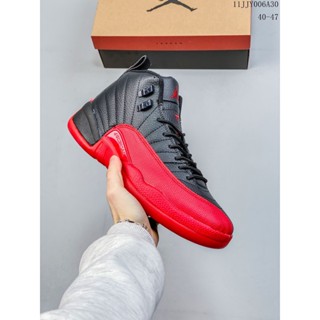 ต้นฉบับ✖️✖️Nk Air Jordan 12 Retro "Varsity Red" รองเท้าบาสเก็ตบอลลําลอง สไตล์เรโทร