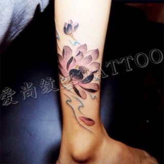 ยาชาสักลาย Aishang Wenke Tattoo Sticker-Color Lotus Tattoo Sticker หญิงกันน้ำและติดทนนานบุคลิกภาพจำลองสติกเกอร์รอยสักเซ็กซี่