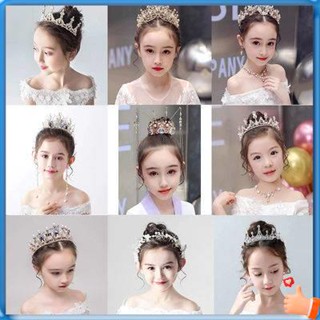 มงกุฎเจ้าหญิง Kids Crown Tiara Princess Girls Crown Crystal วงผมขนาดใหญ่สีชมพูแช่แข็งเด็กวันเกิดอุปกรณ์เสริมผม