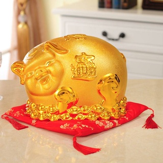 กระปุกออมสิน กระปุกออมสินแบบเปิดไม่ได้ Fugui Golden Piggy Bank, Lucky Pig Ceramics Piggy Bank, เครื่องประดับขนาดใหญ่, เปิดงานฝีมือสร้างสรรค์