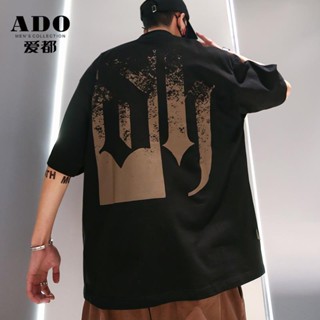 เสื้อยืดแขนสั้น แขนห้าส่วน ผ้าฝ้าย พิมพ์ลาย Ado American แฟชั่นฤดูร้อน สําหรับผู้ชาย และผู้หญิง