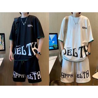 คนอ้วน ชุดเซต 2 ชิ้น งผู้ชายไซส์ใหญ่ ไซส์ใหญ่พิเศษ เสื้อ+กางเกงขาสั้น ชุดเสื้อยืดลําลอง และกางเกงขาสั้น Fat plus, plus, casual sports suit, mens summer trendy brand loose short sleeve mens set, with teenagers clothes เสื้อผ้าวัยรุ่น