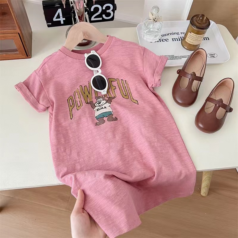 Dresses 154 บาท ชุดเดรสเสื้อยืดแขนสั้น กระโปรงยาว ผ้าฝ้าย ลายการ์ตูน แฟชั่นฤดูร้อน สไตล์เกาหลี สําหรับเด็กผู้หญิง Baby & Kids Fashion
