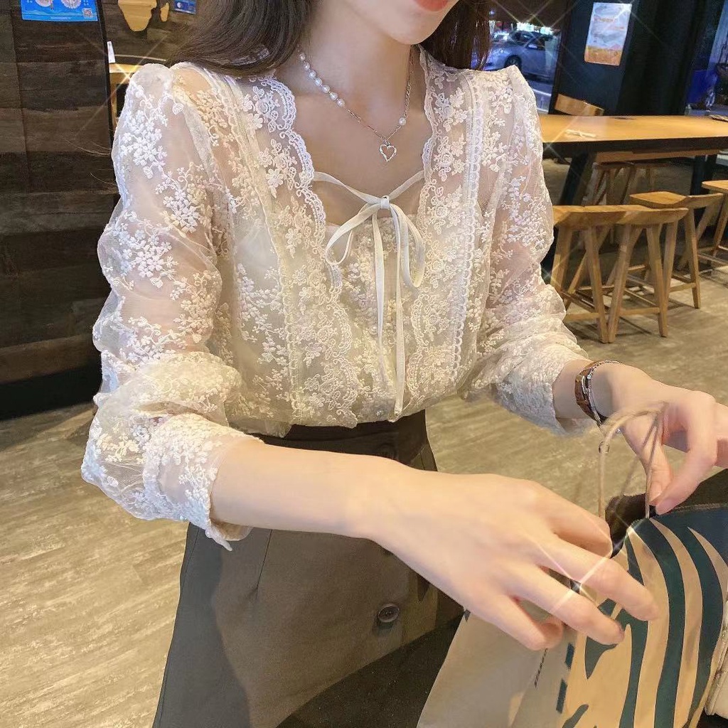 เสื้อเชิ้ตแขนยาว ประดับโบว์ ทรงหลวม แฟชั่นแฟรี่ สไตล์เกาหลี
