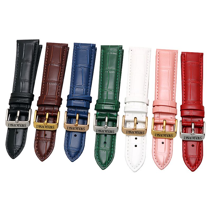 SWAROVSKI 6/12 เหมาะสําหรับผู้หญิงหนังสายนาฬิกาสวารอฟสกี้ 5452495- 5452498 สายนาฬิกาหนังผีน้ําสีเขียว 17มม