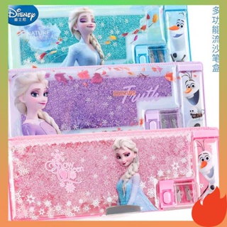 กระเป๋าดินสอ กล่องดินสอ Disney Quicksand Stationery Box Girls Elementary School Student Multifunctional Pencil Case Frozen Pen Case, Princess Elsa Cute Cartoon Pen Case, Kindergarten Kids Stationery Pen Case, เคสปากกาพลาสติกใส