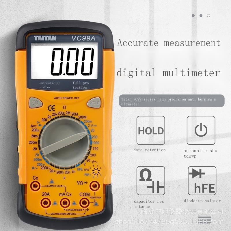 VC99A/T91E มัลติมิเตอร์ดิจิตอลความแม่นยําสูงช่างไฟฟ้าอัตโนมัติเต็มรูปแบบจอแสดงผลมิเตอร์สากล