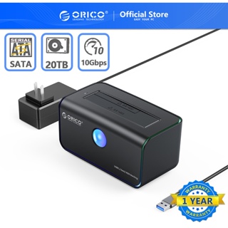 ORICO RGB HDD Docking Station USB 3.2 Gen 2 ถึง SATA 3.0 Dock Reader สำหรับ 2.5 หรือ 3.5 นิ้ว HDD Enclosure [พอร์ต Type-C และ Type-A], รองรับ UASP 18TB, สีดำ (8818C3)