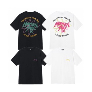 Stussy STUSSY เสื้อยืดลําลอง แขนสั้น คอกลม พิมพ์ลายดาวเทียม ทรงหลวม สําหรับผู้ชาย ผู้หญิง