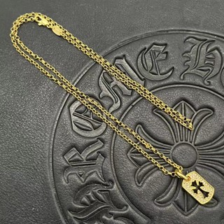 Chrome HEARTS สร้อยคอโซ่ ชุบทอง 22K จี้ป้ายแท็กไม้กางเขน สไตล์ฮิปฮอป พังก์ วินเทจ