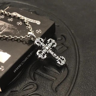 Chrome HEARTS สร้อยคอเงินสเตอร์ลิง 925 จี้ไม้กางเขนเปลวไฟ ขนาดเล็ก สไตล์พังก์ วินเทจ เครื่องประดับ สําหรับงานรื่นเริง ปาร์ตี้