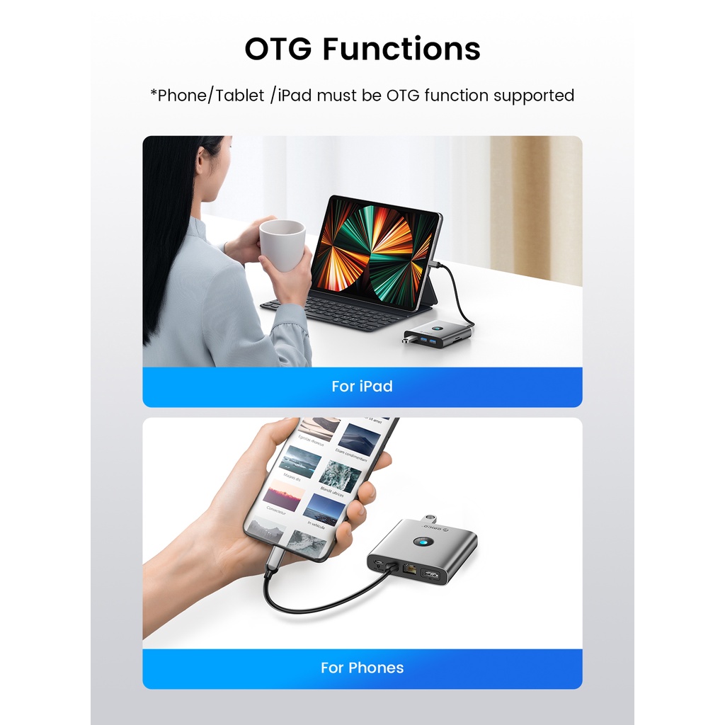 Orico USB C HUB ประเภท C ถึง 4K HDMI PD 100W RJ45 SD TF USB3.0 Dock station สําหรับ Mac Air M1 M2 (FAX3)