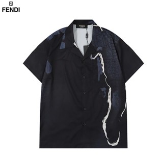 [พร้อมส่ง] Fendi เสื้อเชิ้ตแขนสั้นลําลอง คอปกพับ พลัสไซซ์ สไตล์วินเทจ แฟชั่นฤดูร้อน สําหรับผู้ชาย 2023