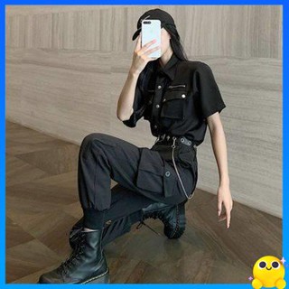 กางเกงผ้าร่ม กางเกง cargo ฤดูร้อนรอยัลน้องสาวแฟนเสื้อผ้า, ชุดทํางานแฟชั่น, แนวโน้มของผู้หญิงหลวม, บาง, เสื้อผ้าประสิทธิภาพการเต้นรําอเนกประสงค์สองชิ้น