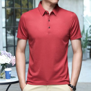 Spot ice silk POLO shirt mens youth handsome 2023 new business and leisure Paul shirt summer feel Tee short-sleeved T-shirt plain T-shirt solid color collared T-shirt dad wear Paul shirt