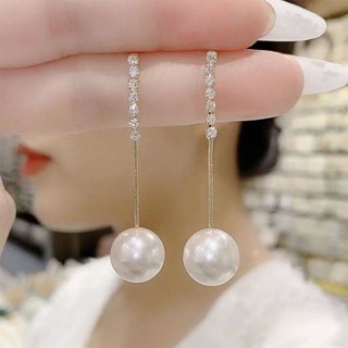 2022 new trendy light luxury luxury high-end pearl earrings womens 925 sterling silver needles simple temperament show face thin earrings