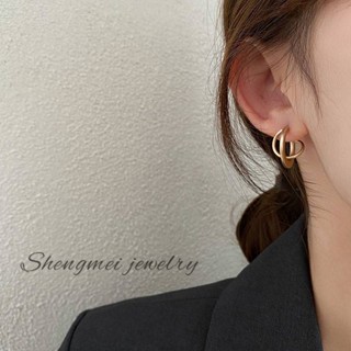 Sterling silver stud earrings overlay rings Korean ins cold style temperament earrings vintage French high-end sense simple earrings