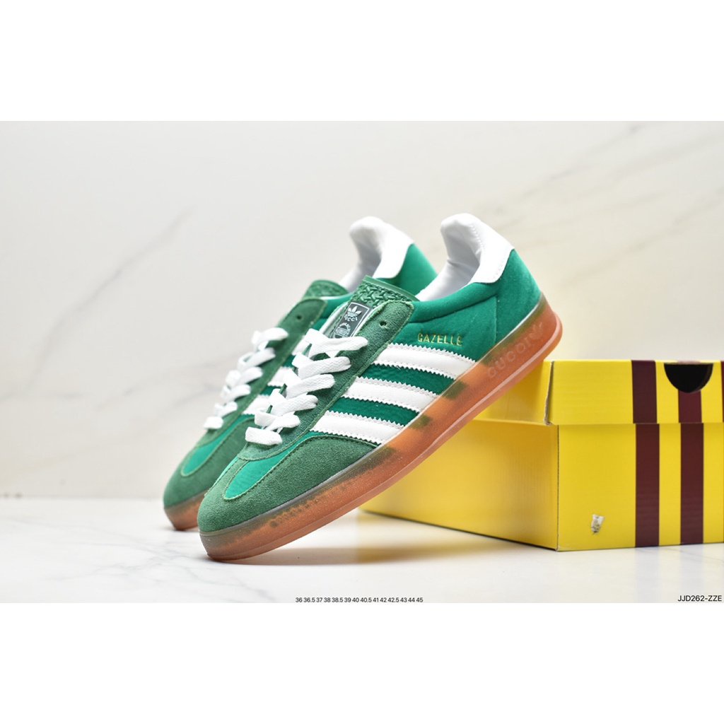 Adidas Originals X Gucci gazelle รองเท้าผ้าใบลําลอง สีเขียว สไตล์เยอรมัน เหมาะกับการเล่นกล้าม0224110915