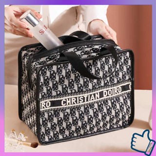 ที่เก็บเครื่องสำอาง กระเป๋าจัดระเบียบ กระเป๋าเครื่องสําอางค์ ใหม่ houndstooth แต่งหน้ากระเป๋าผู้หญิงความจุขนาดใหญ่แบบพกพาอุปกรณ์อาบน้ําน้ําหอมเดินทางดูแลผิวถุงเก็บความรู้สึกระดับไฮเอนด์